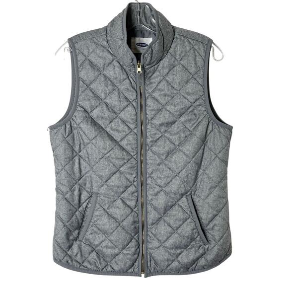 Old Navy Women's Vest Jacket M Heather Gray Quilted Texture Full Zip Lightweight - Picture 1 of 8